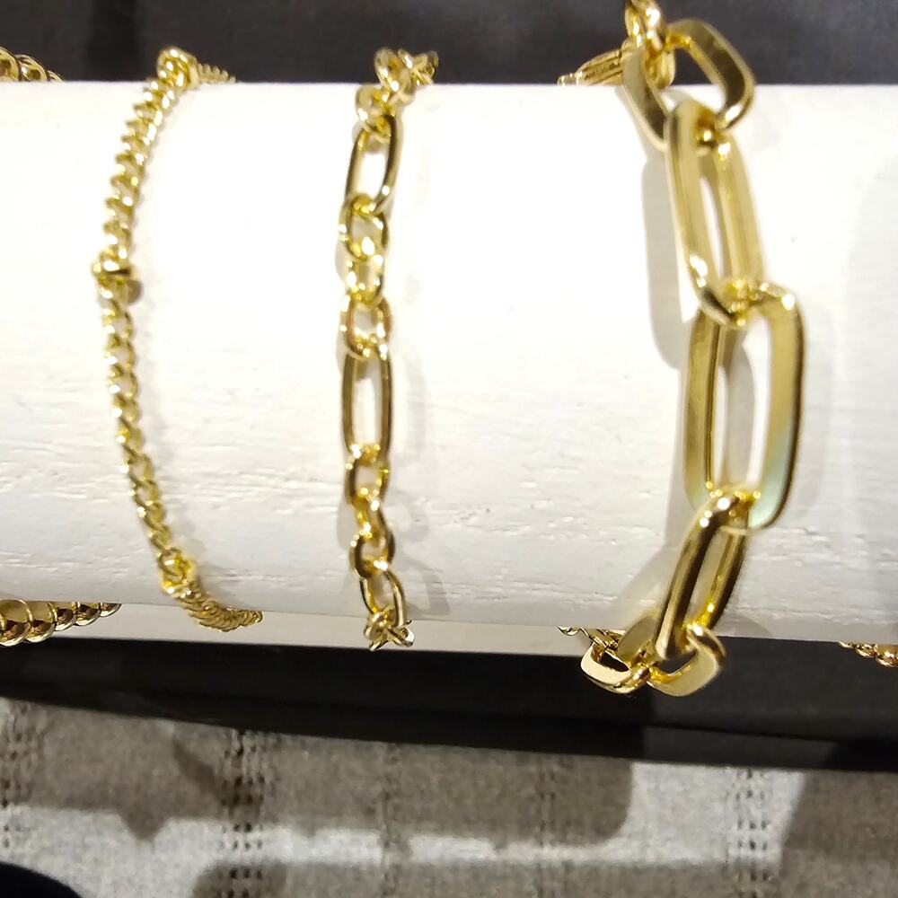 Gold Bracelet Set 4pc Minimalist Stack Beaded Paperclip Chain Dainty Jewelry - Picture 8 of 10